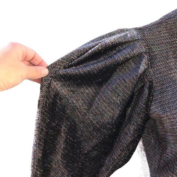 Vintage Open Jacket Womens 70s Metallic Puff Sleeve Silver Unlined Sparkly - Picture 4 of 12